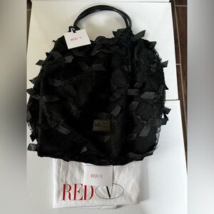 RED Valentino Black Lace Hobo Bag Purse w Bow Details
